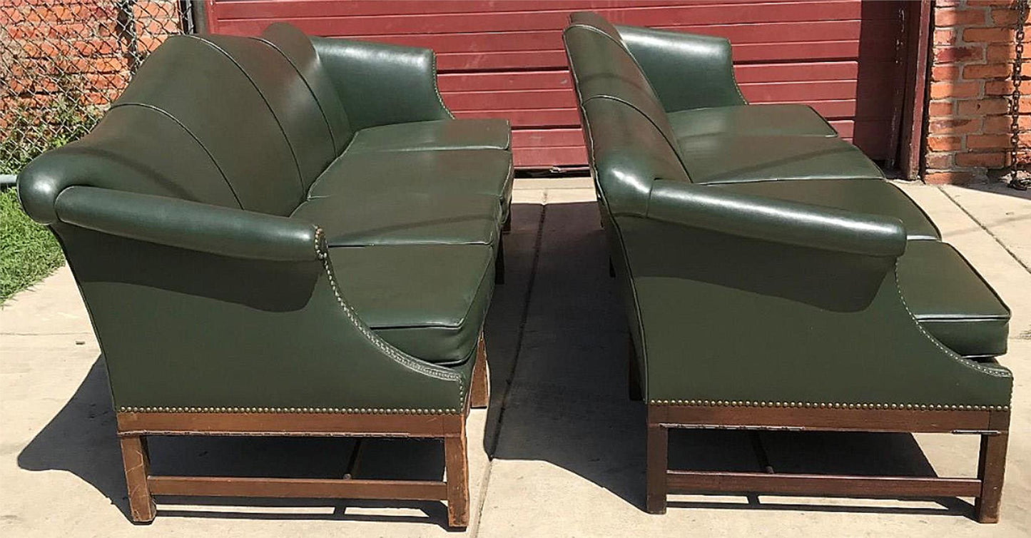 RARE 1930s VINTAGE LARGE GREEN 4 SEAT SOFA COUCH 99"LONG x 37"H x 30"D FREE SHIP