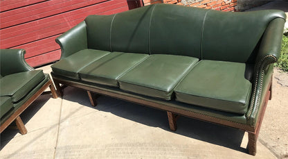 PAIR RARE 1930s VINTAGE GREEN 4 SEAT SOFAs COUCH 99"LONG x 37"H x 30"D FREE SHIP