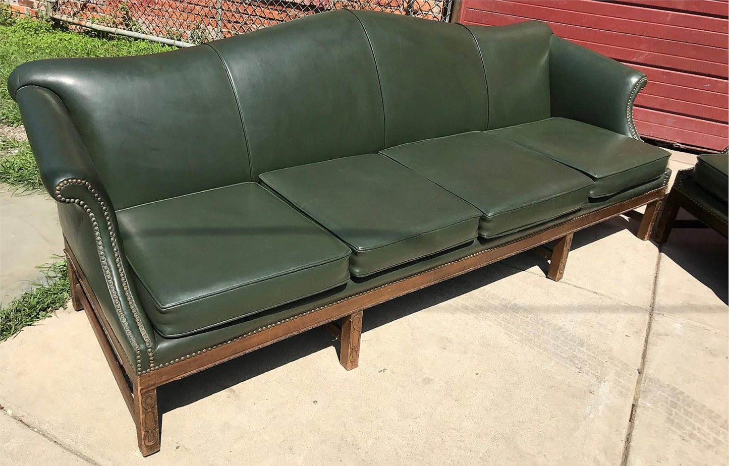 PAIR RARE 1930s VINTAGE GREEN 4 SEAT SOFAs COUCH 99"LONG x 37"H x 30"D FREE SHIP