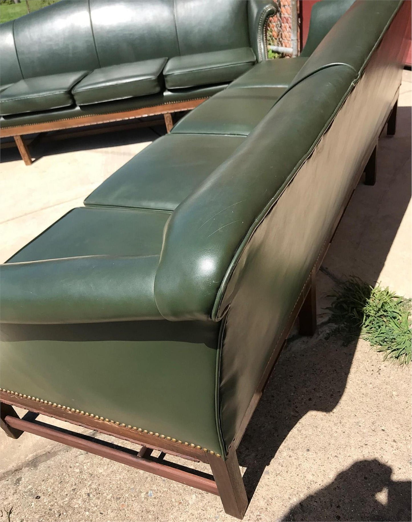 PAIR RARE 1930s VINTAGE GREEN 4 SEAT SOFAs COUCH 99"LONG x 37"H x 30"D FREE SHIP
