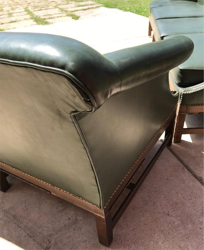 PAIR RARE 1930s VINTAGE GREEN 4 SEAT SOFAs COUCH 99"LONG x 37"H x 30"D FREE SHIP