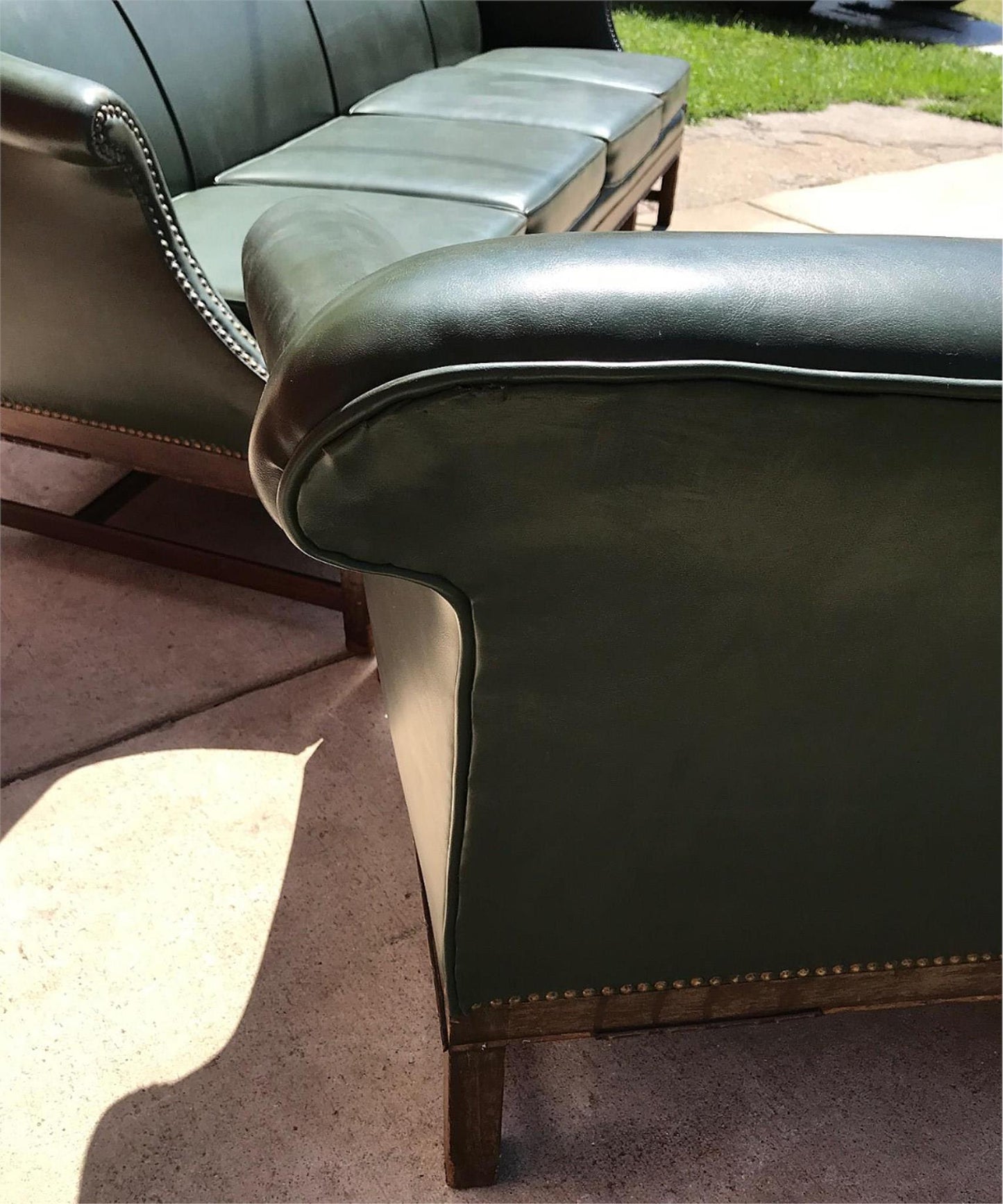 PAIR RARE 1930s VINTAGE GREEN 4 SEAT SOFAs COUCH 99"LONG x 37"H x 30"D FREE SHIP