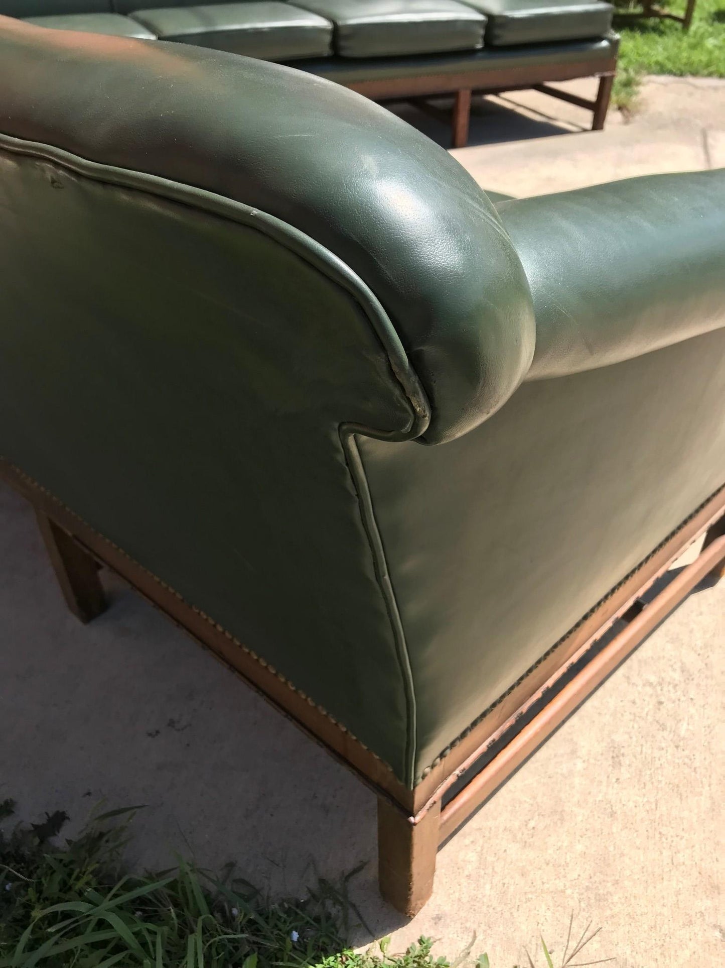 PAIR RARE 1930s VINTAGE GREEN 4 SEAT SOFAs COUCH 99"LONG x 37"H x 30"D FREE SHIP