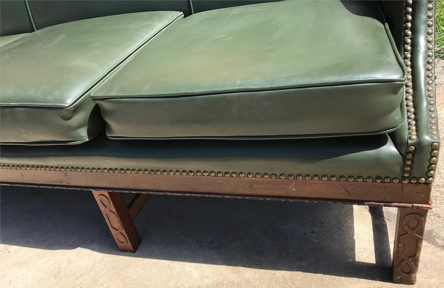 PAIR RARE 1930s VINTAGE GREEN 4 SEAT SOFAs COUCH 99"LONG x 37"H x 30"D FREE SHIP