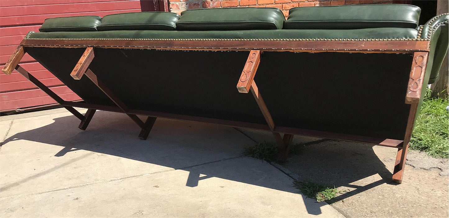 PAIR RARE 1930s VINTAGE GREEN 4 SEAT SOFAs COUCH 99"LONG x 37"H x 30"D FREE SHIP