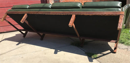 PAIR RARE 1930s VINTAGE GREEN 4 SEAT SOFAs COUCH 99"LONG x 37"H x 30"D FREE SHIP