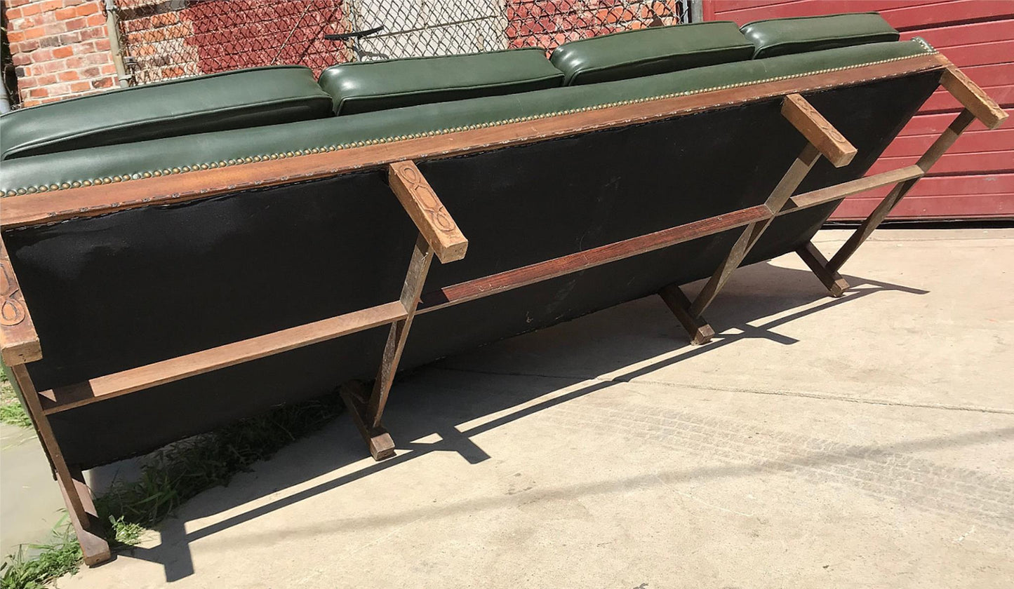 RARE 1930s VINTAGE LARGE GREEN 4 SEAT SOFA COUCH 99"LONG x 37"H x 30"D FREE SHIP