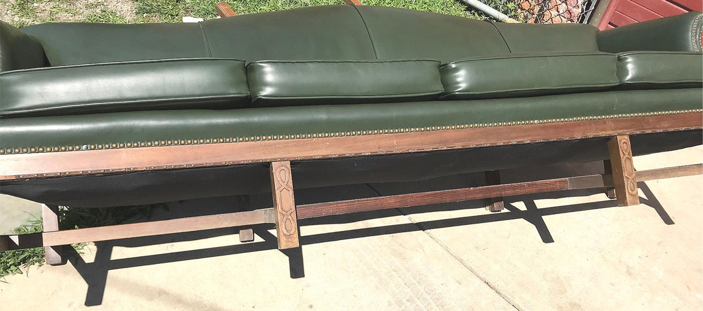 PAIR RARE 1930s VINTAGE GREEN 4 SEAT SOFAs COUCH 99"LONG x 37"H x 30"D FREE SHIP