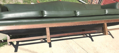 RARE 1930s VINTAGE LARGE GREEN 4 SEAT SOFA COUCH 99"LONG x 37"H x 30"D FREE SHIP