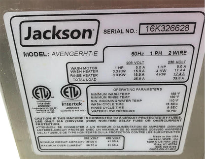 JACKSON AVENGER HT-E COMMERCIAL KITCHEN UNDERCOUNTER WASHING MACHINE FREE SHIP