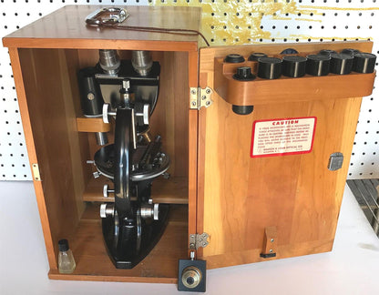 RARE VINTAGE BAUSH LOMB BRASS OBJECTIVES MICROSCOPE ORIGINAL WOOD CASE FREE SHIP