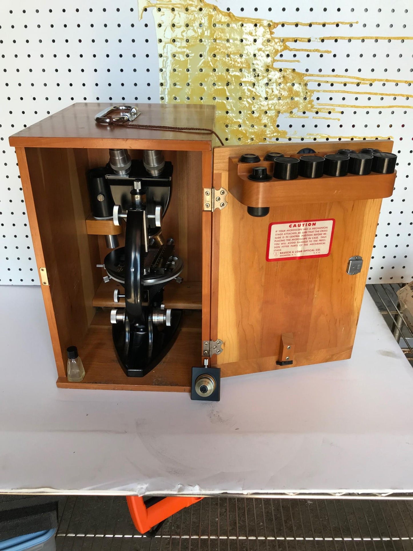 RARE VINTAGE BAUSH LOMB BRASS OBJECTIVES MICROSCOPE ORIGINAL WOOD CASE FREE SHIP