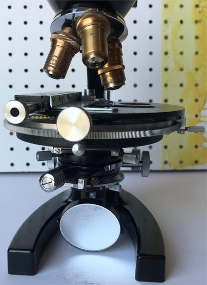 RARE VINTAGE BAUSH LOMB BRASS OBJECTIVES MICROSCOPE ORIGINAL WOOD CASE FREE SHIP