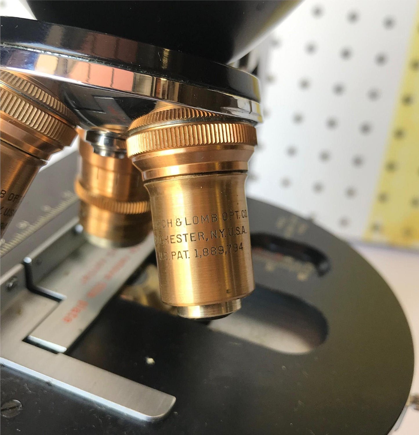 RARE VINTAGE BAUSH LOMB BRASS OBJECTIVES MICROSCOPE ORIGINAL WOOD CASE FREE SHIP