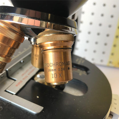 RARE VINTAGE BAUSH LOMB BRASS OBJECTIVES MICROSCOPE ORIGINAL WOOD CASE FREE SHIP