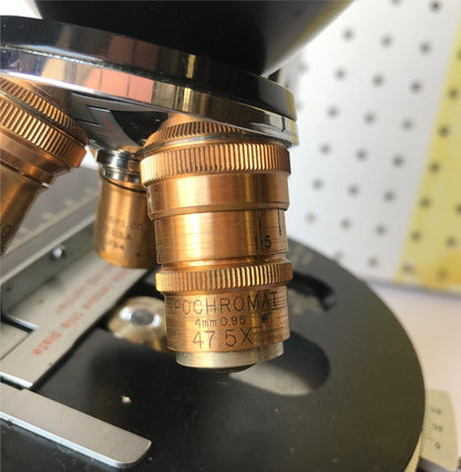 RARE VINTAGE BAUSH LOMB BRASS OBJECTIVES MICROSCOPE ORIGINAL WOOD CASE FREE SHIP