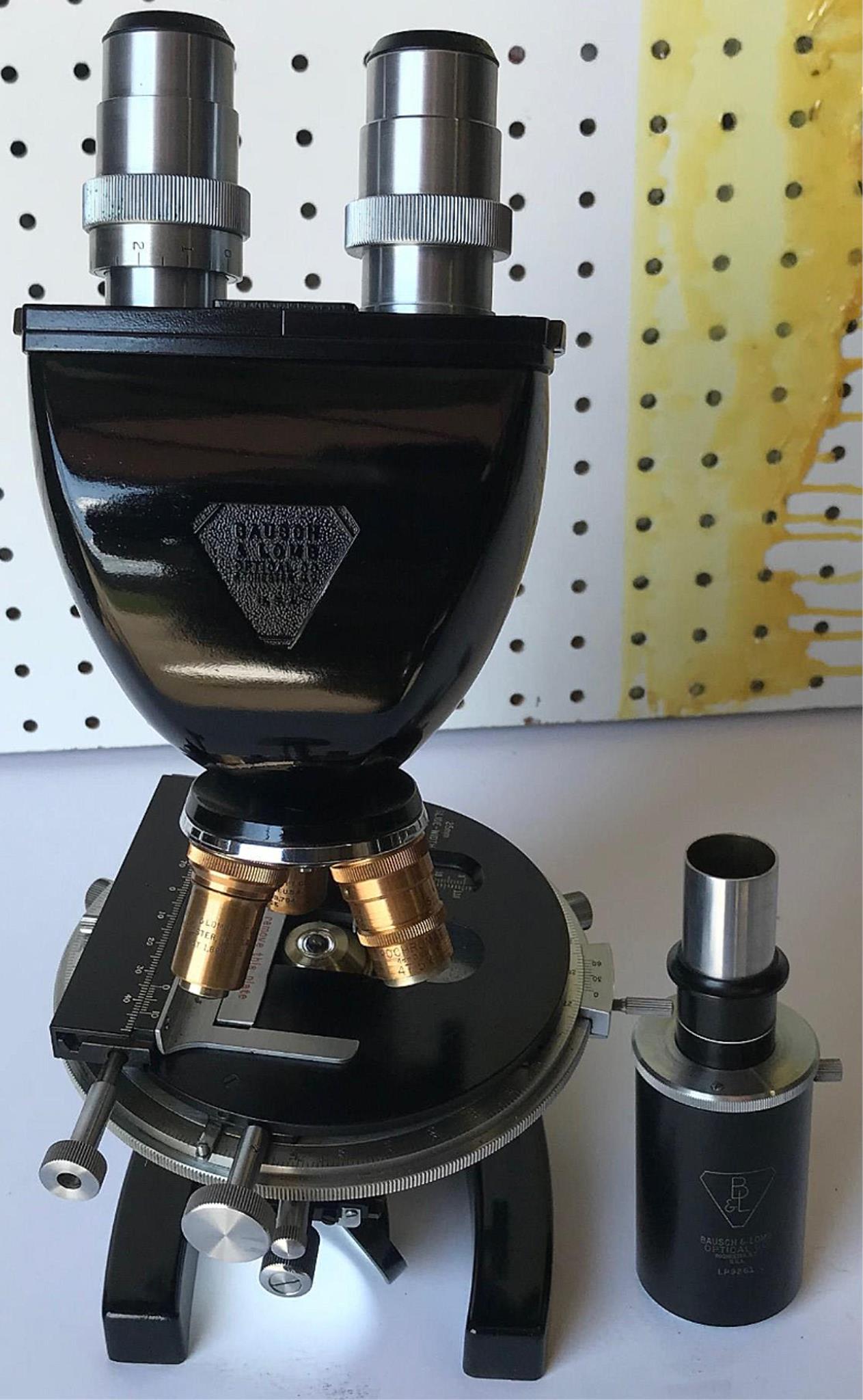 RARE VINTAGE BAUSH LOMB BRASS OBJECTIVES MICROSCOPE ORIGINAL WOOD CASE FREE SHIP