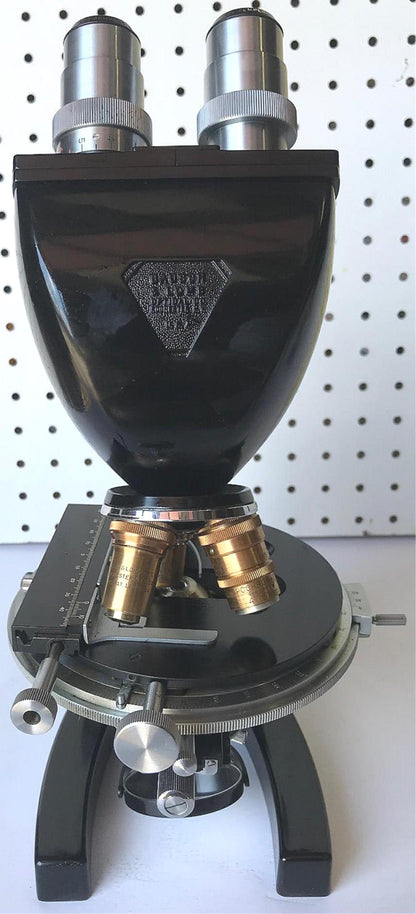 RARE VINTAGE BAUSH LOMB BRASS OBJECTIVES MICROSCOPE ORIGINAL WOOD CASE FREE SHIP