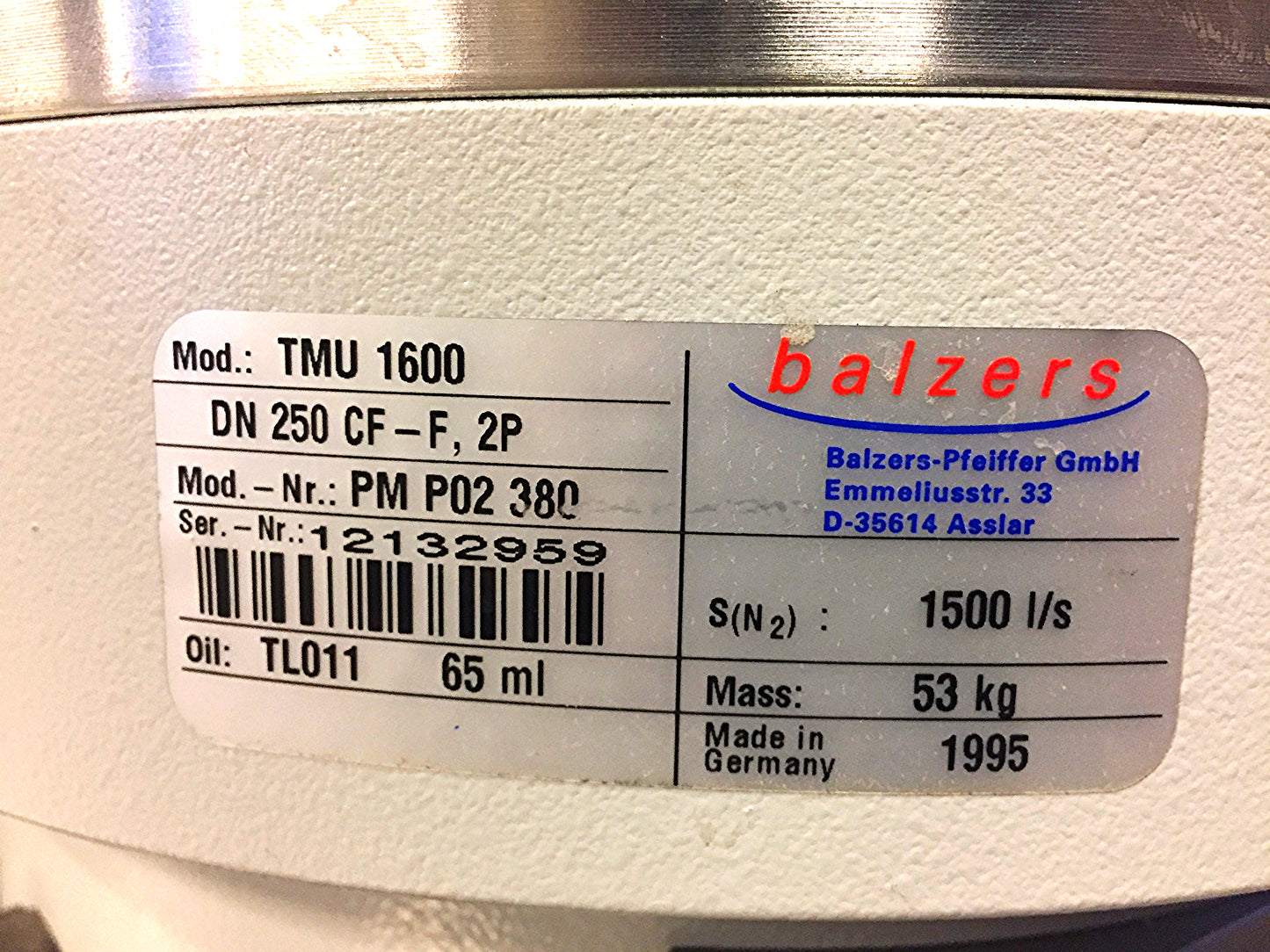 BALZERS PFEIFFER TMU 1600 TCS 130 TCP 600 TSF 012 TURBO PUMP GATE VALVE FREESHIP
