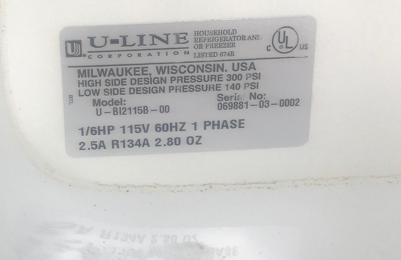 U-LINE MODEL U-BI2115B-00 15 Inch Undercounter Crescent Ice Maker FREE SHIPPING