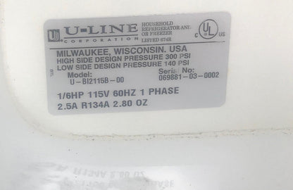 U-LINE MODEL U-BI2115B-00 15 Inch Undercounter Crescent Ice Maker FREE SHIPPING