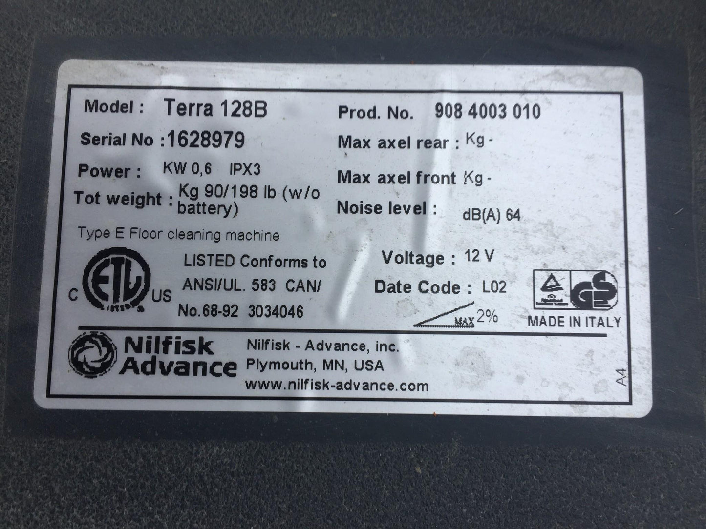 NILFISK ADVANCE TERRA 128B WALK BEHIND 28" SWEEPER CHARGER WATCH VIDEO FREE SHIP