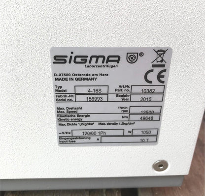 SIGMA® 4-16S 13.500 RPM DIGITAL GERMANY CENTRIFUGE & ROTOR WATCH VIDEO FREE SHIP