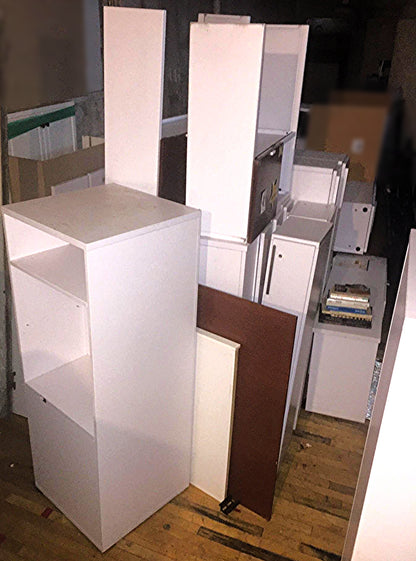 LOT OF KNOLL OFFICE FURNITURE WHITE LAMINATE  DESK LOCKER TOWER FILE CABINET