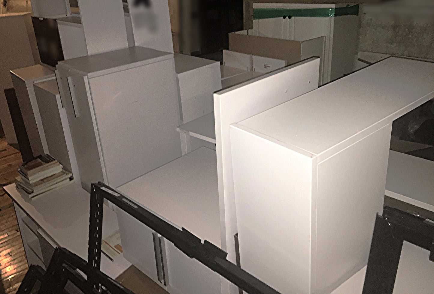 LOT OF KNOLL OFFICE FURNITURE WHITE LAMINATE  DESK LOCKER TOWER FILE CABINET