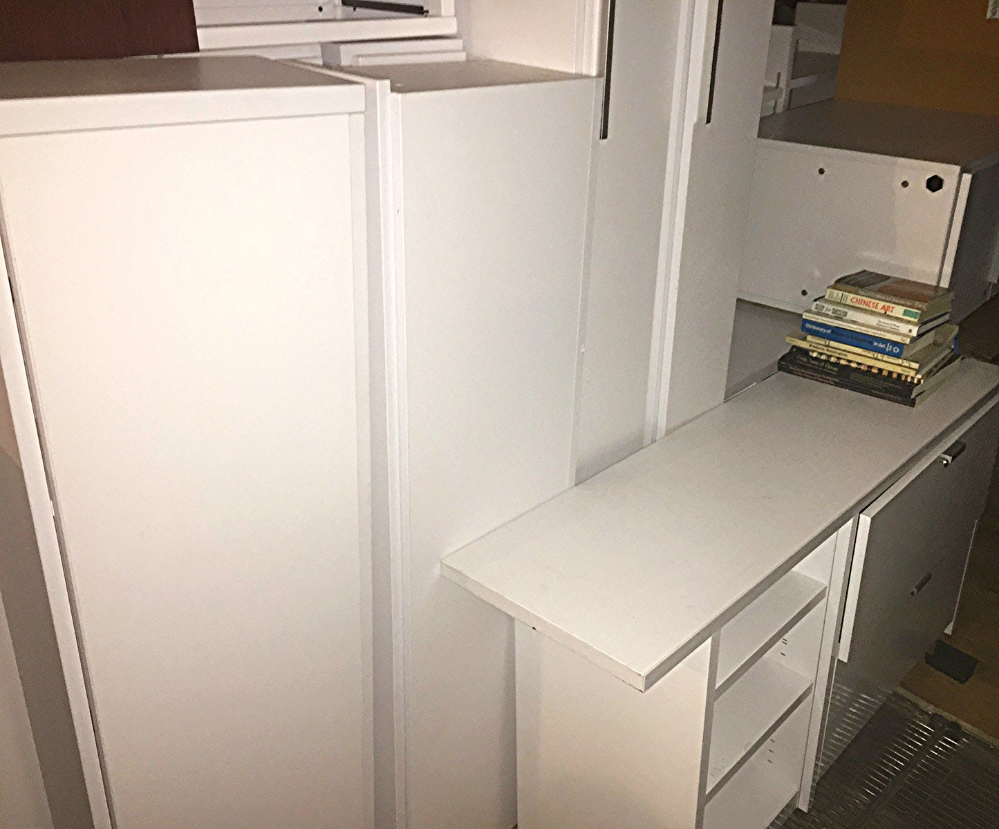 LOT OF KNOLL OFFICE FURNITURE WHITE LAMINATE  DESK LOCKER TOWER FILE CABINET