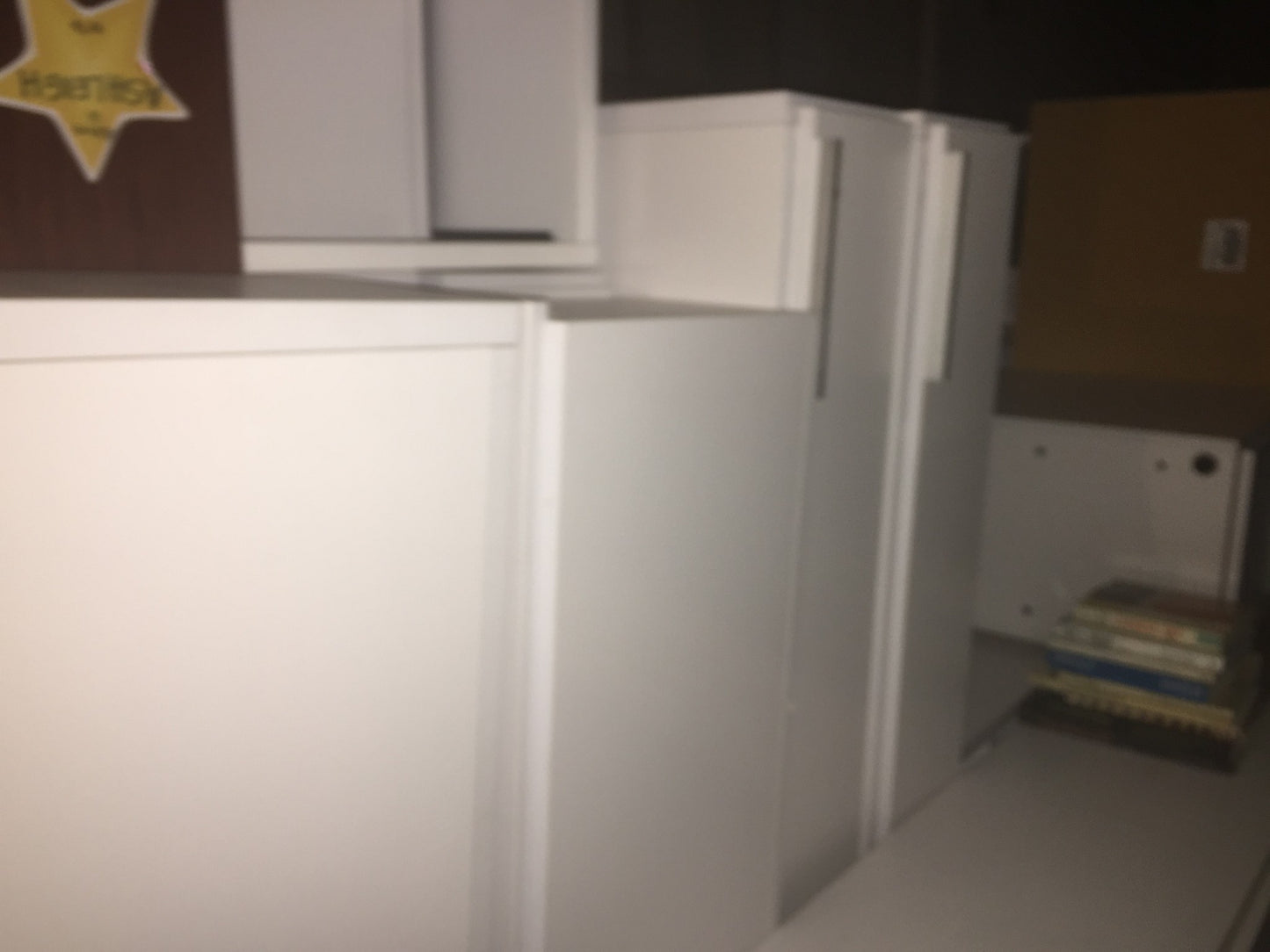 LOT OF KNOLL OFFICE FURNITURE WHITE LAMINATE  DESK LOCKER TOWER FILE CABINET