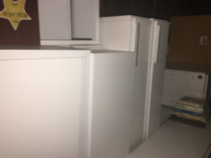 LOT OF KNOLL OFFICE FURNITURE WHITE LAMINATE  DESK LOCKER TOWER FILE CABINET