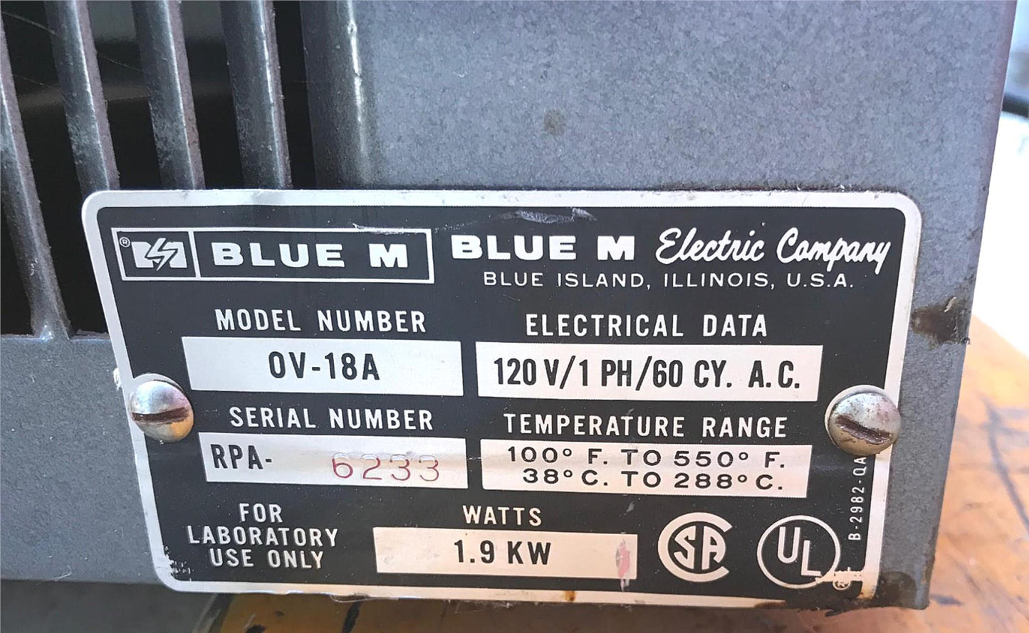 BLUE M OV-18A OVEN AIR FORCED 'AF' LAB OVEN & MANUAL GUARANTEED WORKS FREESHIP