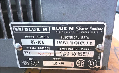 BLUE M OV-18A OVEN AIR FORCED 'AF' LAB OVEN & MANUAL GUARANTEED WORKS FREESHIP