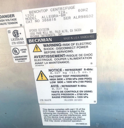 ALLEGRA 6-R REFRIGERATED CENTRIFUGE & GH-3.8 ROTOR BUCKETS WATCH VIDEO FREE SHIP