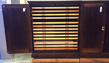 Vintage RARE SOLID OAK MAP FILE w DOORS BRASS FIXTURES 32 DEEP x 42 WID x 58 HI