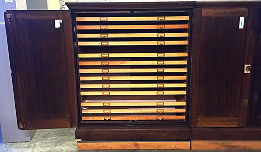 Vintage RARE SOLID OAK MAP FILE w DOORS BRASS FIXTURES 32 DEEP x 42 WID x 58 HI