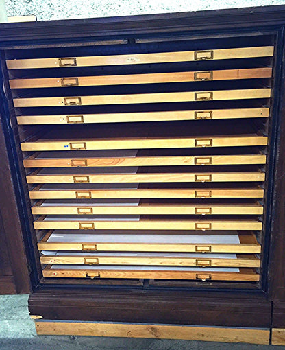 Vintage RARE SOLID OAK MAP FILE w DOORS BRASS FIXTURES 32 DEEP x 42 WID x 58 HI