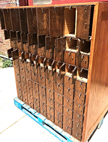 RARE 1940s VINTAGE OAK 88 CUBICLE MAILBOX 53Hx45Wx36D WineCabinet wBASE FREESHIP