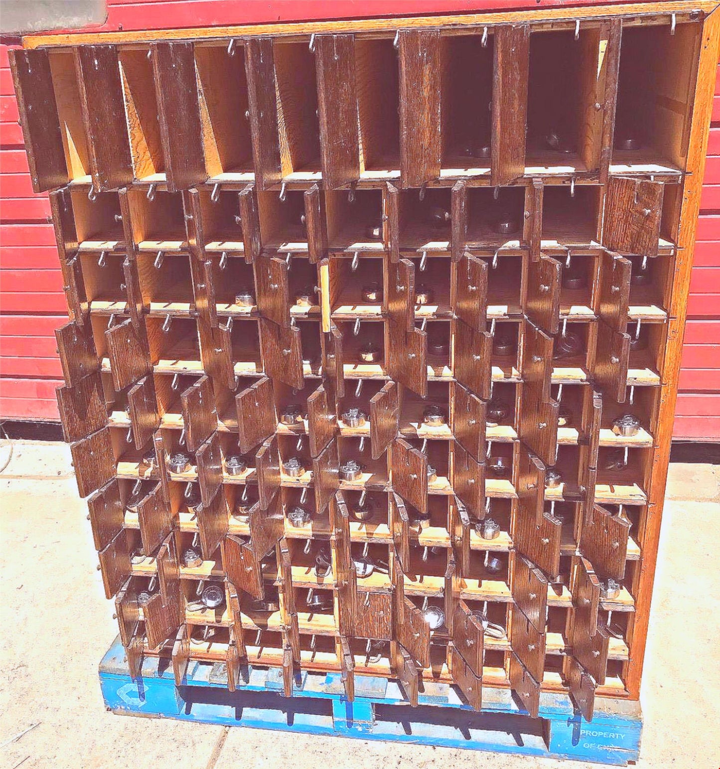 RARE 1940s VINTAGE OAK 88 CUBICLE MAILBOX 53Hx45Wx36D WineCabinet wBASE FREESHIP
