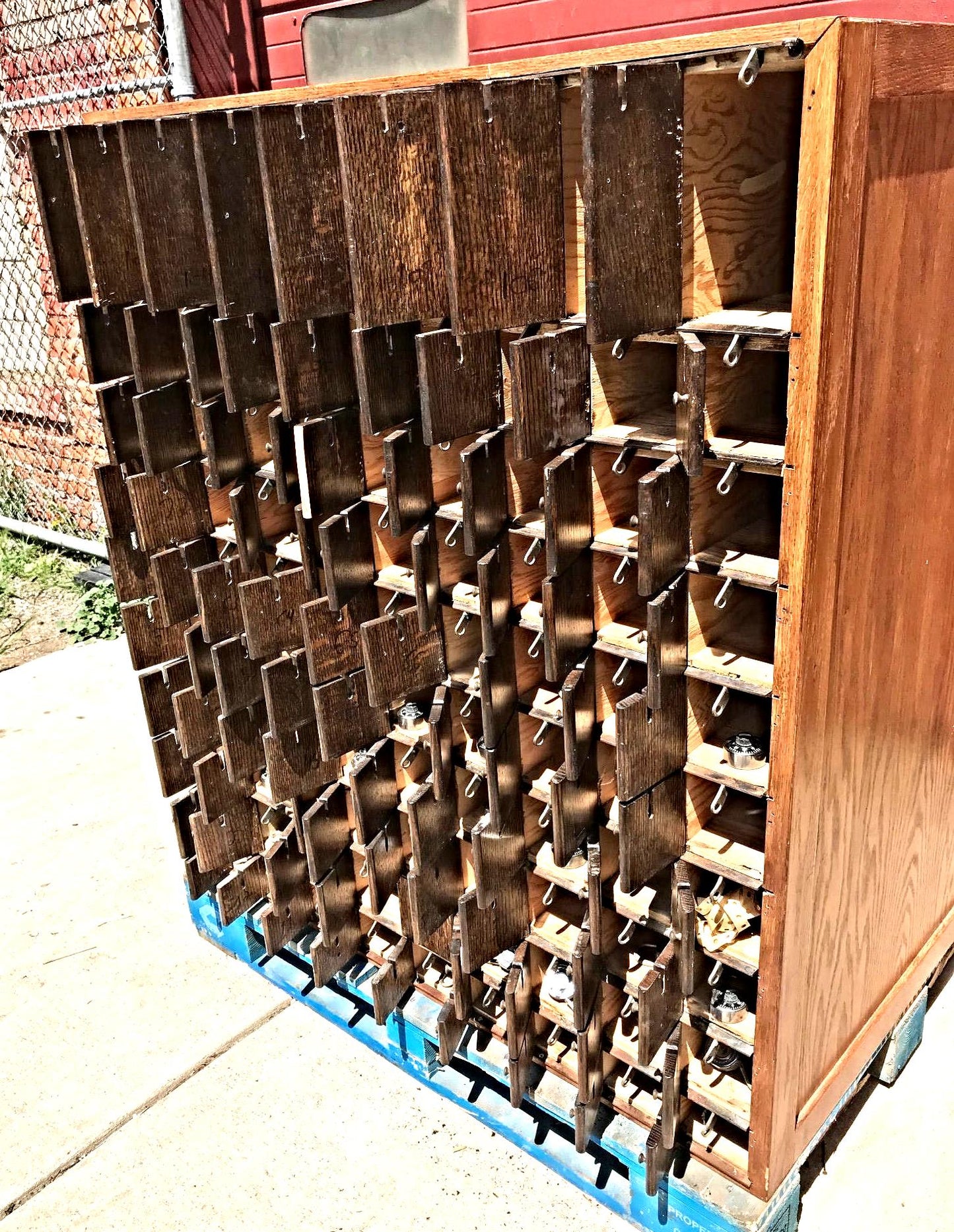 RARE 1940s VINTAGE OAK 88 CUBICLE MAILBOX 53Hx45Wx36D WineCabinet wBASE FREESHIP