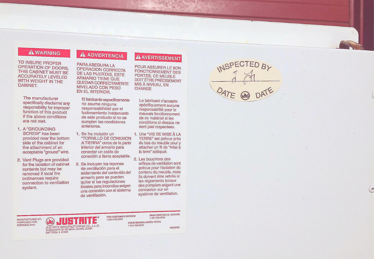 100 Liter JUSTRITE INFLAMMABLE SURE GRIP CABINET PASS THROUGH VALVE FREE SHIP