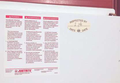 100 Liter JUSTRITE INFLAMMABLE SURE GRIP CABINET PASS THROUGH VALVE FREE SHIP