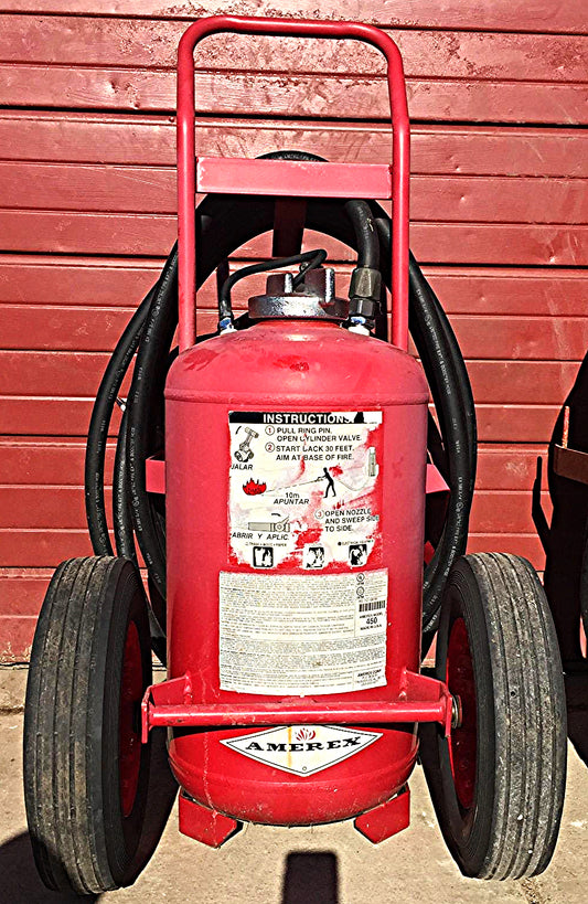 AMEREX MODEL450 NITROGEN CYLINDER ABC DRY CHEMICAL FIRE EXTINGUISHER ON WHEELS