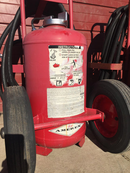 AMEREX MODEL450 NITROGEN CYLINDER ABC DRY CHEMICAL FIRE EXTINGUISHER ON WHEELS