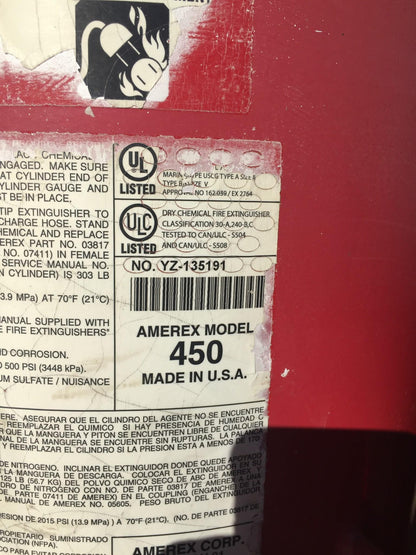 AMEREX MODEL450 NITROGEN CYLINDER ABC DRY CHEMICAL FIRE EXTINGUISHER ON WHEELS