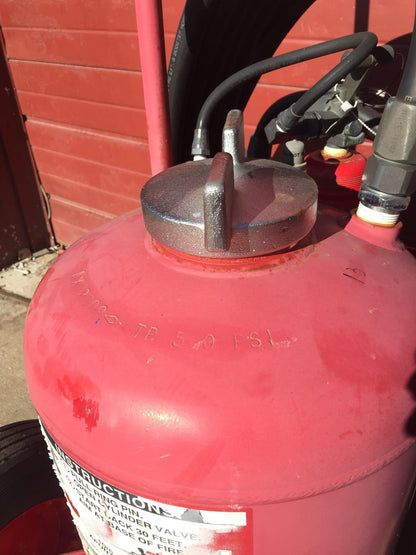 AMEREX MODEL450 NITROGEN CYLINDER ABC DRY CHEMICAL FIRE EXTINGUISHER ON WHEELS