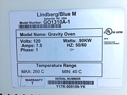 LINDBERG BLUE M GO1310A-1 GRAVITY OVEN FURNACE LAB HOSPITAL CLINIC FREE SHIPPING