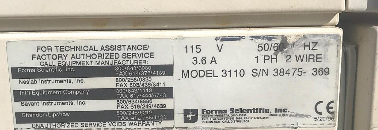 FORMA INCUBATOR Water Jacketed Double Stack Model 3110 CO2 PERFECT WATCH VIDEO