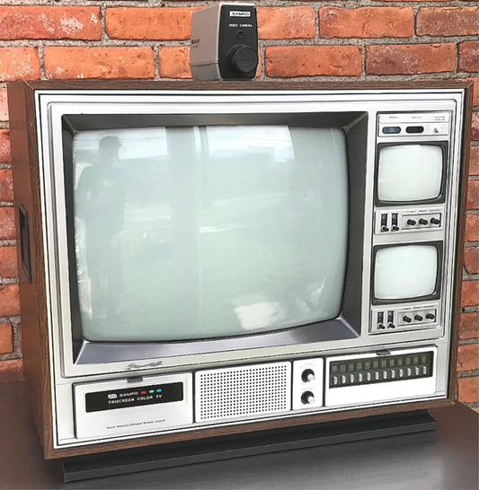 RARE VINTAGE SAMPO 9519 TRISCREEN COLOR TV & VIDEO CAMERA 100% WORKS WATCH VIDEO